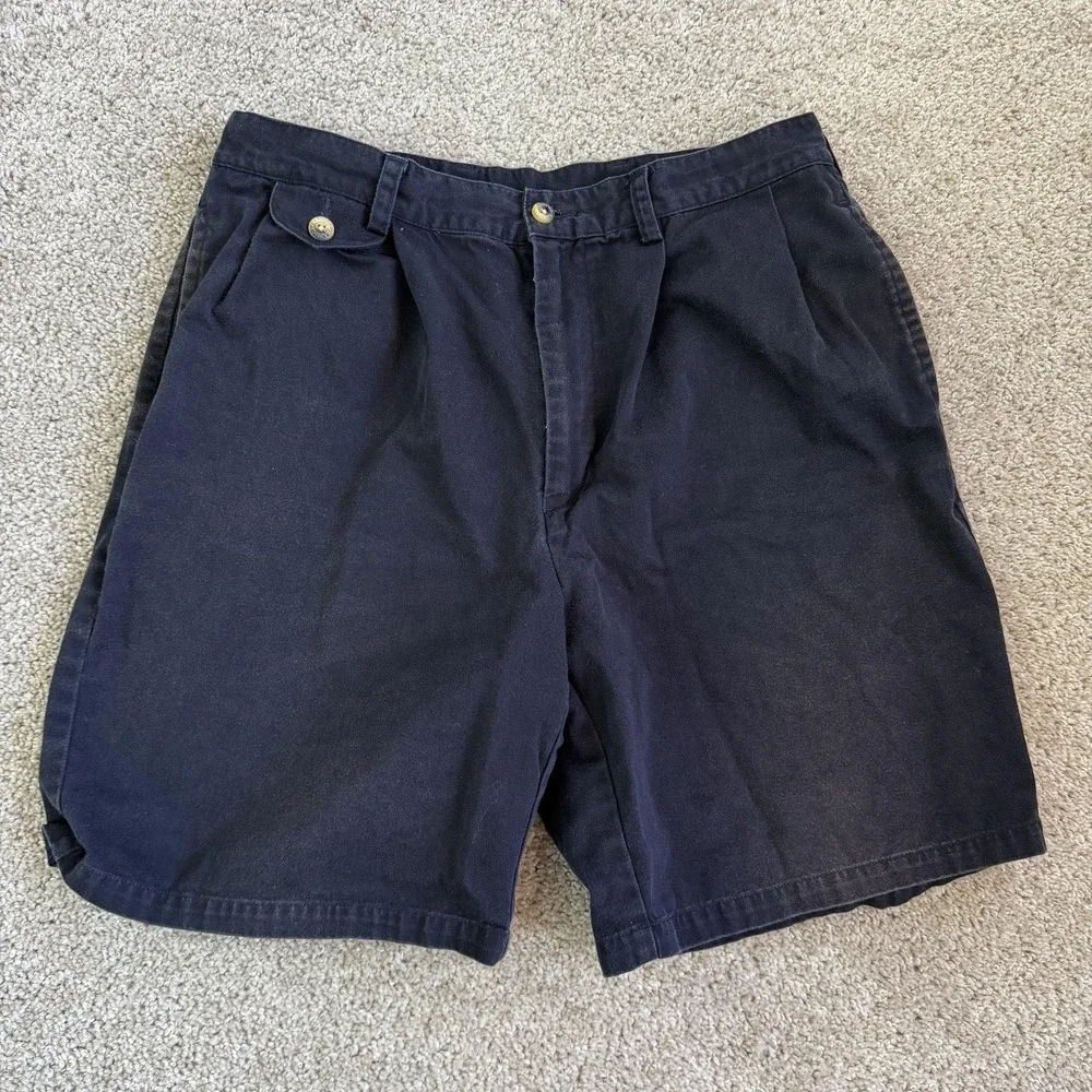 Nautica Chino Shorts Mens 34 Blue Pleated Cotton Relaxed Fit Casual Summer